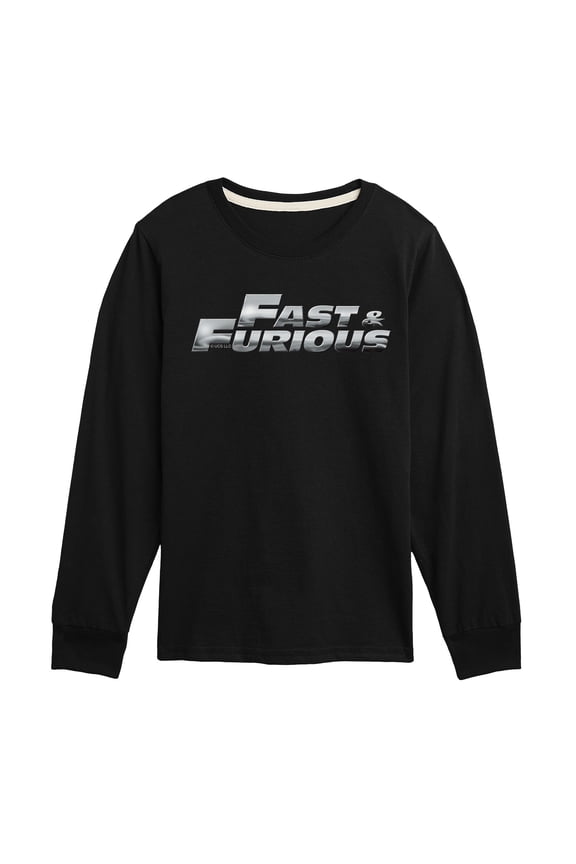 - Fast and Furious Logo Chrome - Youth Boys Long Sleeve Graphic T-Shirt