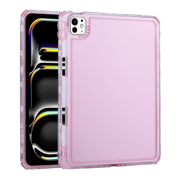 Hybrid Back Case Compatible with iPad Air 11" 2024 / Pro 11" 2024 2022 2021 2020 2018/Air 4/ Air5 with Pencil Holder, 3 Layers Case Slim Anti-Fall Shockproof Back Cover, Pink