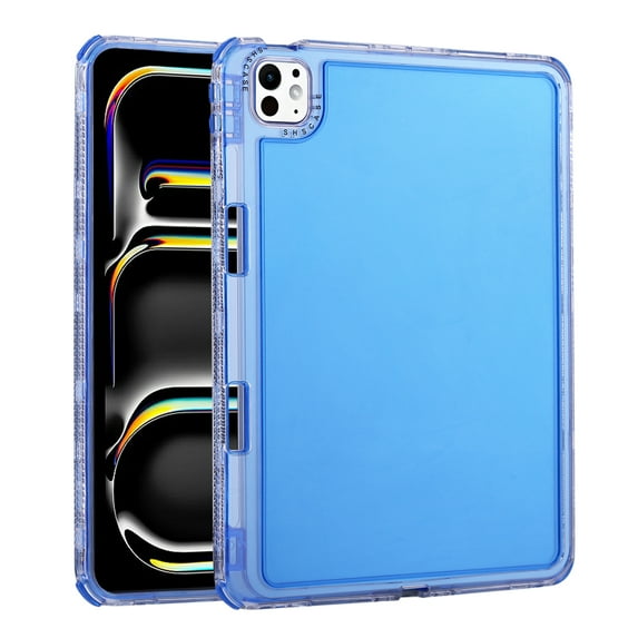 Hybrid Back Case Compatible with iPad Pro 11" 2024 M4 5th Geneartion A2836/A2837/A3006 with Pencil Holder, 3 Layers Case Slim Anti-Fall Shockproof Back Cover for iPad Pro 11 2024, Blue