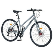 Hybrid Bike 700C for Men and Women, Shimano 7 Speed Road Bike for Adults, City Bicycle with Disc Brake, 85% Pre-assembled, Gray