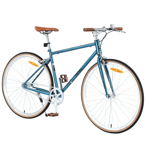 Hybrid Bike 700C for Men and Women, Single Speed Road Bike for Adults, City Bicycle with Disc Brake, 85% Pre-assembled, Blue