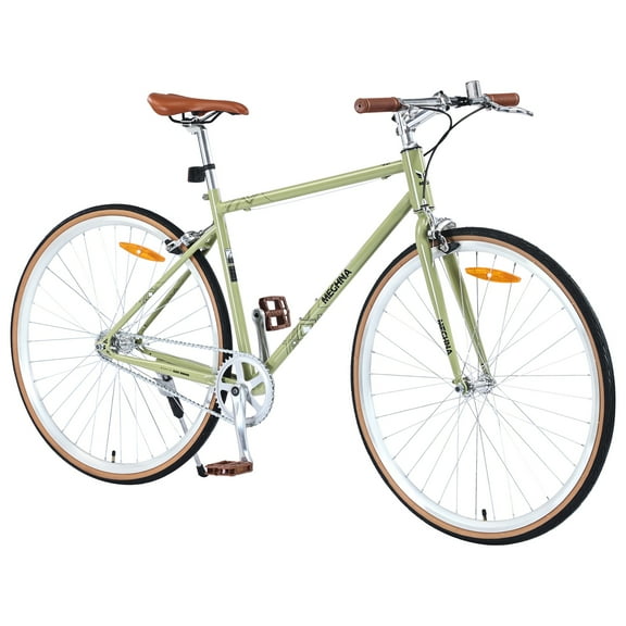 Hybrid Bike 700C for Men and Women, Single Speed Road Bike for Adults, City Bicycle with Disc Brake, 85% Pre-assembled, Green