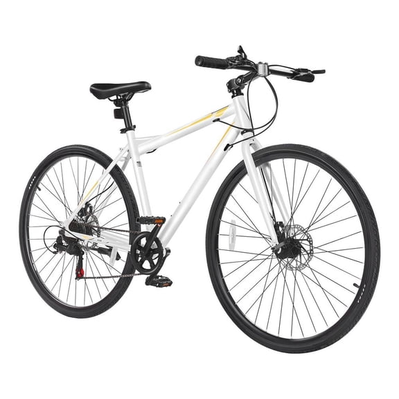 Hybrid Bike, Lightweight Aluminum Frame Bike, 700c Wheel Men Women Hybrid Bicycle, Step-Over Adult Urban City Commuter Bikes, with 7 Speed, Alloy Adjustable Stem, Disc Brakes, Adjustable Seat