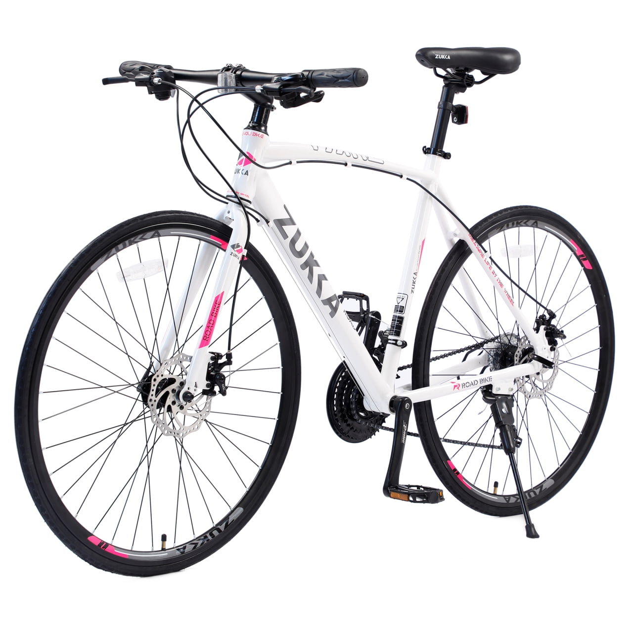 Hybrid Bike Men and Women,  700c Road Bikes with 24 Speed for Adults, City Bike with Front And Rear Disc Brake, White