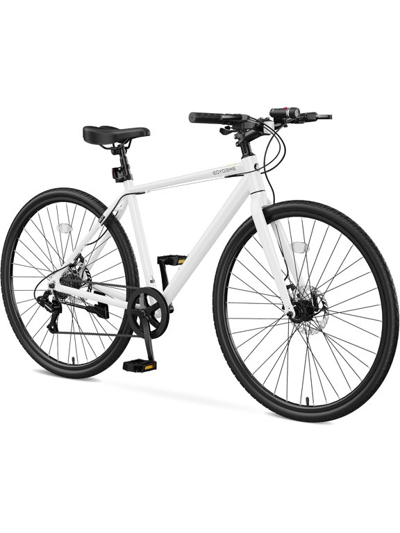 Hybrid Bike for Adults, 8 Speed 700C Commuter Bikes for City and Beach, 29 lbs Aluminum Frame and LED Headlight, Bicycles for Men and Women 5'7"-6'1"