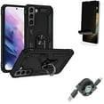 thumbnail image 1 of Hybrid Case Cover & Privacy Screen Protector & USB Cable for Samsung Galaxy S22 Plus (S22+) - Combo Metal Ring Kickstand & TPU Film (Fingerprint Works) Anti-Peep & Retractable Type-C Charger, 1 of 19