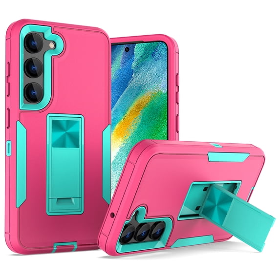 Hybrid Case for Galaxy S24 Plus, Protective Slim Cover Heavy Duty Rugged Shockproof with Kickstand Support Magnetic Car Mount Hard PC Armor Case for Samsung S24 Plus,Rose+Mint