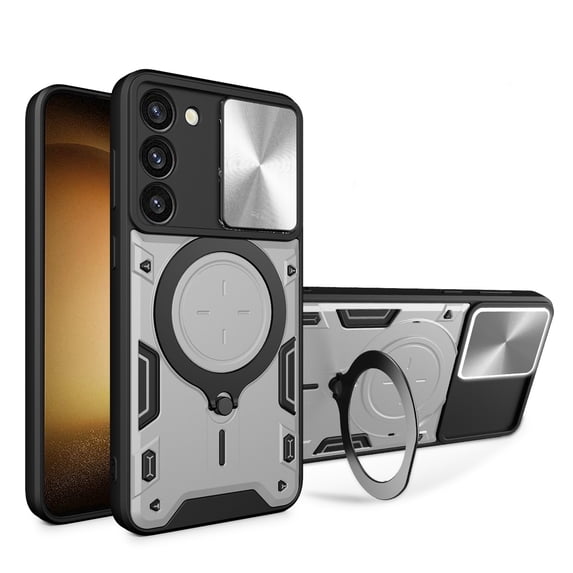 Hybrid Case for Samsung Galaxy A55, with Rotating Stand Ring Magnetic Magnet Drop Protection Rugged Cover Heavy Duty Phone Case for Samsung Galaxy A55 - Silver