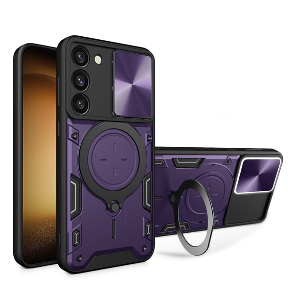Hybrid Case for Samsung Galaxy A55, with Rotating Stand Ring Magnetic Magnet Drop Protection Rugged Cover Heavy Duty Phone Case for Samsung Galaxy A55 - Purple