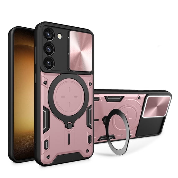 Hybrid Case for Samsung Galaxy S21, with Rotating Stand Ring Magnetic Magnet Drop Protection Rugged Cover Heavy Duty Phone Case for Samsung Galaxy S21 - Pink