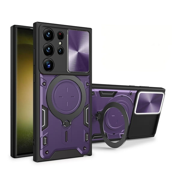 Hybrid Case for Samsung Galaxy S21 Ultra, with Rotating Stand Ring Magnetic Magnet Drop Protection Rugged Cover Heavy Duty Phone Case for Samsung Galaxy S21 Ultra - Purple