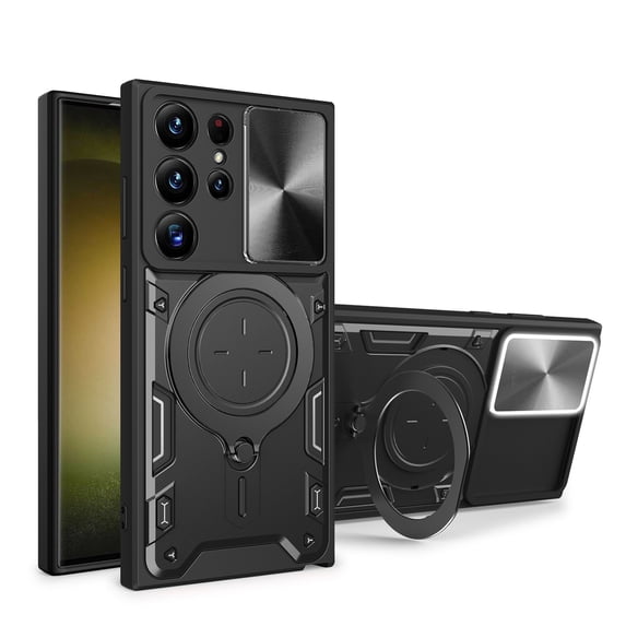 Hybrid Case for Samsung Galaxy S21 Ultra, with Rotating Stand Ring Magnetic Magnet Drop Protection Rugged Cover Heavy Duty Phone Case for Samsung Galaxy S21 Ultra - Black