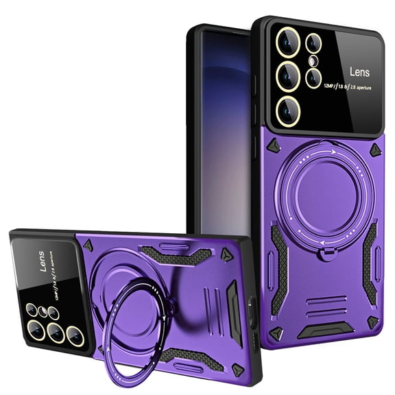 Hybrid Case for Samsung Galaxy S22 Ultra, 360 Rotating Kickstand Case with Wireless Charging MagSafe Shockproof Military Grade Drop Protection Phone Case Cover for Galaxy S22 Ultra - Purple
