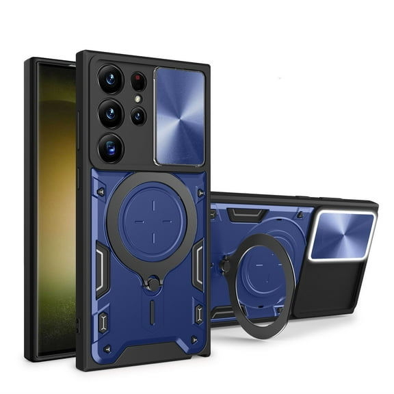 Hybrid Case for Samsung Galaxy S24 Ultra, with Rotating Stand Ring Magnetic Magnet Drop Protection Rugged Cover Heavy Duty Phone Case for Samsung Galaxy S24 Ultra - Blue