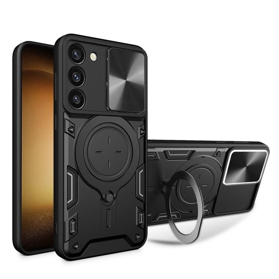 Hybrid Case for Samsung Galaxy S25, with Rotating Stand Ring Magnetic Magnet Drop Protection Rugged Cover Heavy Duty Phone Case for Samsung Galaxy S25 - Black