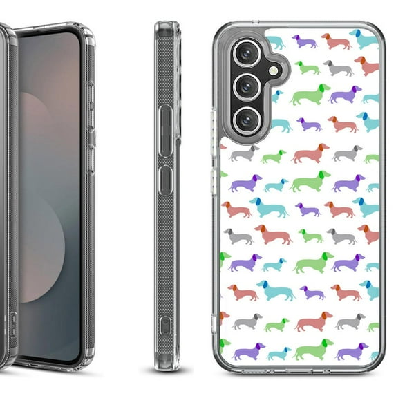 Shockproof Protective Phone Case Cover for Samsung Galaxy S25 FE, by OneToughShield - Colorful Dachshund/Puppy