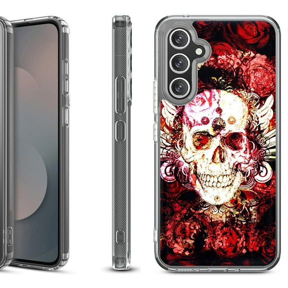 Shockproof Protective Phone Case Cover for Samsung Galaxy S25 FE, by OneToughShield - Rose Skull