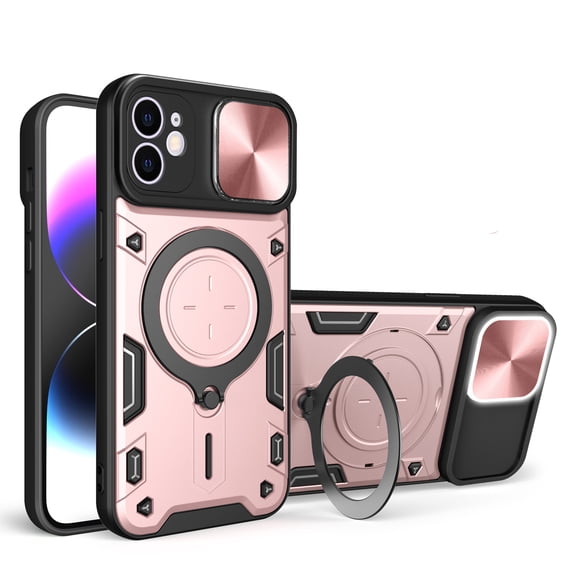 Hybrid Case for iPhone 11, with Rotating Stand Ring Magnetic Magnet Drop Protection Rugged Cover Heavy Duty Phone Case for iPhone 11 - Pink