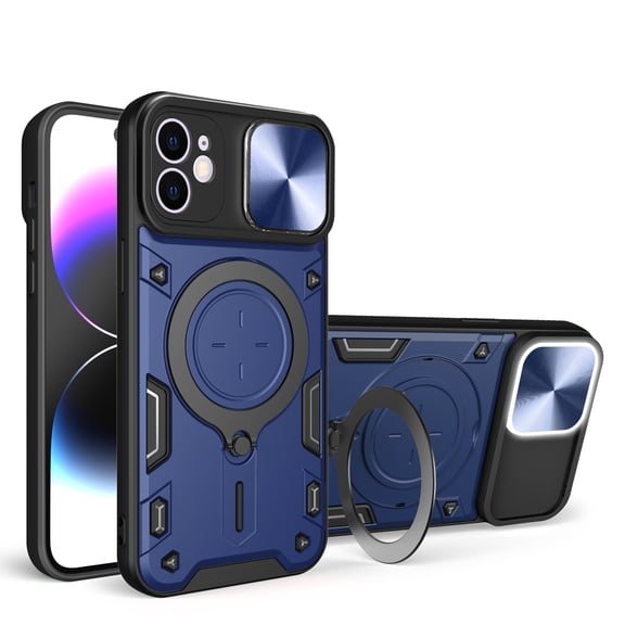 Hybrid Case for iPhone 12, with Rotating Stand Ring Magnetic Magnet Drop Protection Rugged Cover Heavy Duty Phone Case for iPhone 12 - Blue