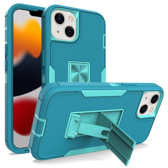 Hybrid Case for iPhone 15 Plus, Protective Slim Cover Heavy Duty Rugged Shockproof with Kickstand Support Magnetic Car Mount Hard PC Armor Case for iPhone 15 Plus, Lake Blue