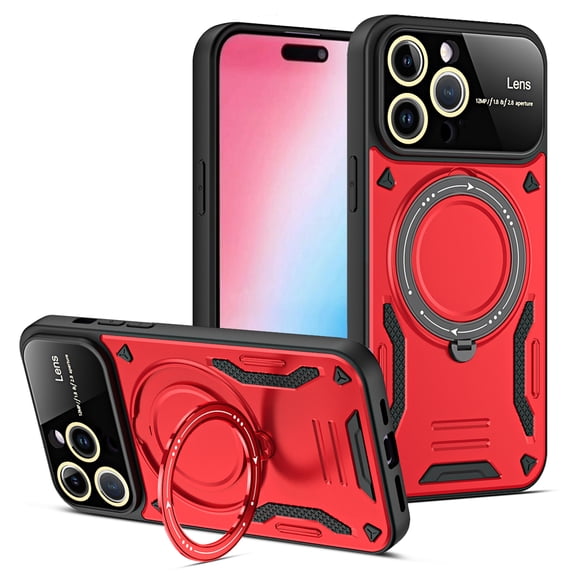 Hybrid Case for iPhone 15 Pro, 360 Rotating Kickstand Case with Wireless Charging MagSafe Shockproof Military Grade Drop Protection Phone Case Cover for iPhone 15 Pro - Red