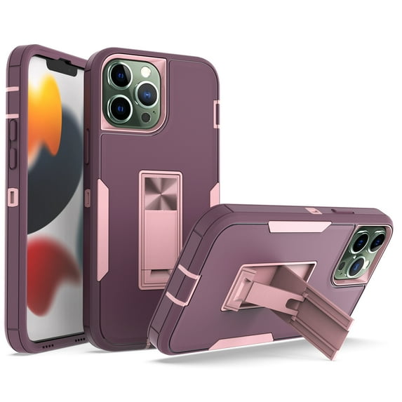 Hybrid Case for iPhone 15 Pro Max, Protective Slim Cover Heavy Duty Rugged Shockproof with Kickstand Support Magnetic Car Mount Hard PC Armor Case for iPhone 15 Pro Max, Purple+Rosegold