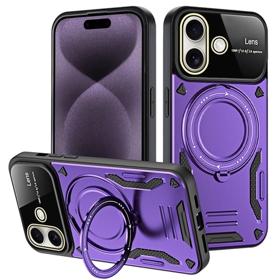 Hybrid Case for iPhone 16, 360 Rotating Kickstand Case with Wireless Charging MagSafe Shockproof Military Grade Drop Protection Phone Case Cover for iPhone 16 6.1-inch,Purple,For iPhone 16