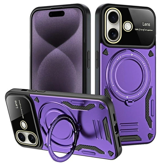 Hybrid Case for iPhone 16 Plus, 360 Rotating Kickstand Case with Wireless Charging MagSafe Shockproof Military Grade Drop Protection Phone Case Cover for iPhone 16 Plus 6.7-inch,Purple