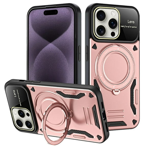 Hybrid Case for iPhone 16 Pro Max, 360 Rotating Kickstand Case with Wireless Charging MagSafe Shockproof Military Grade Drop Protection Phone Case Cover for iPhone 16 Pro Max 6.9-inch,Pink