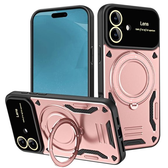 Hybrid Case for iPhone 17, 360 Rotating Kickstand Case with Wireless Charging MagSafe Shockproof Military Grade Drop Protection Phone Case Cover for iPhone 17 6.3-inch,Pink,For iPhone 17