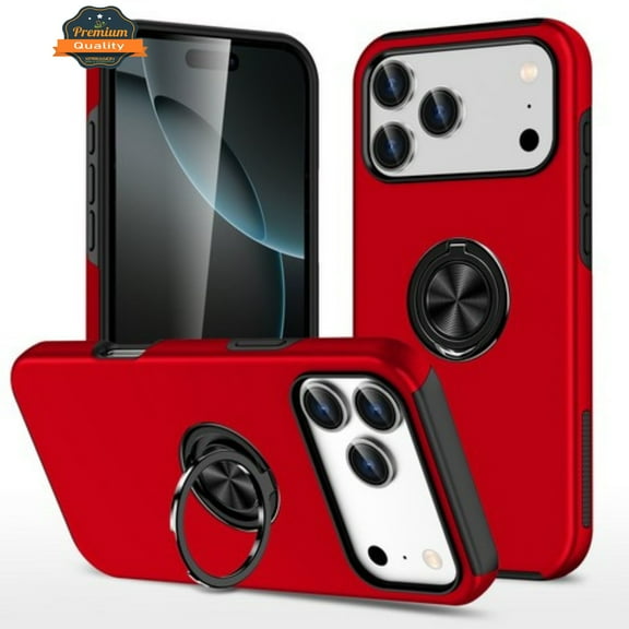 Hybrid Case with 360 Metal Ring Kickstand Slim Hard Back for Apple iPhone 17 Pro phone Cover - Red