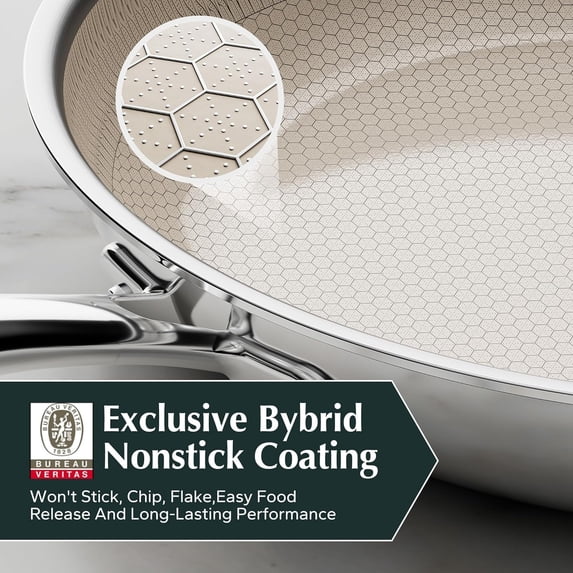 Hybrid Ceramic Nonstick Fry Pan Set 2 Piece, 9.5 & 11 Inch, Tri-Ply Stainless Steel & Aluminum, All Cooktops