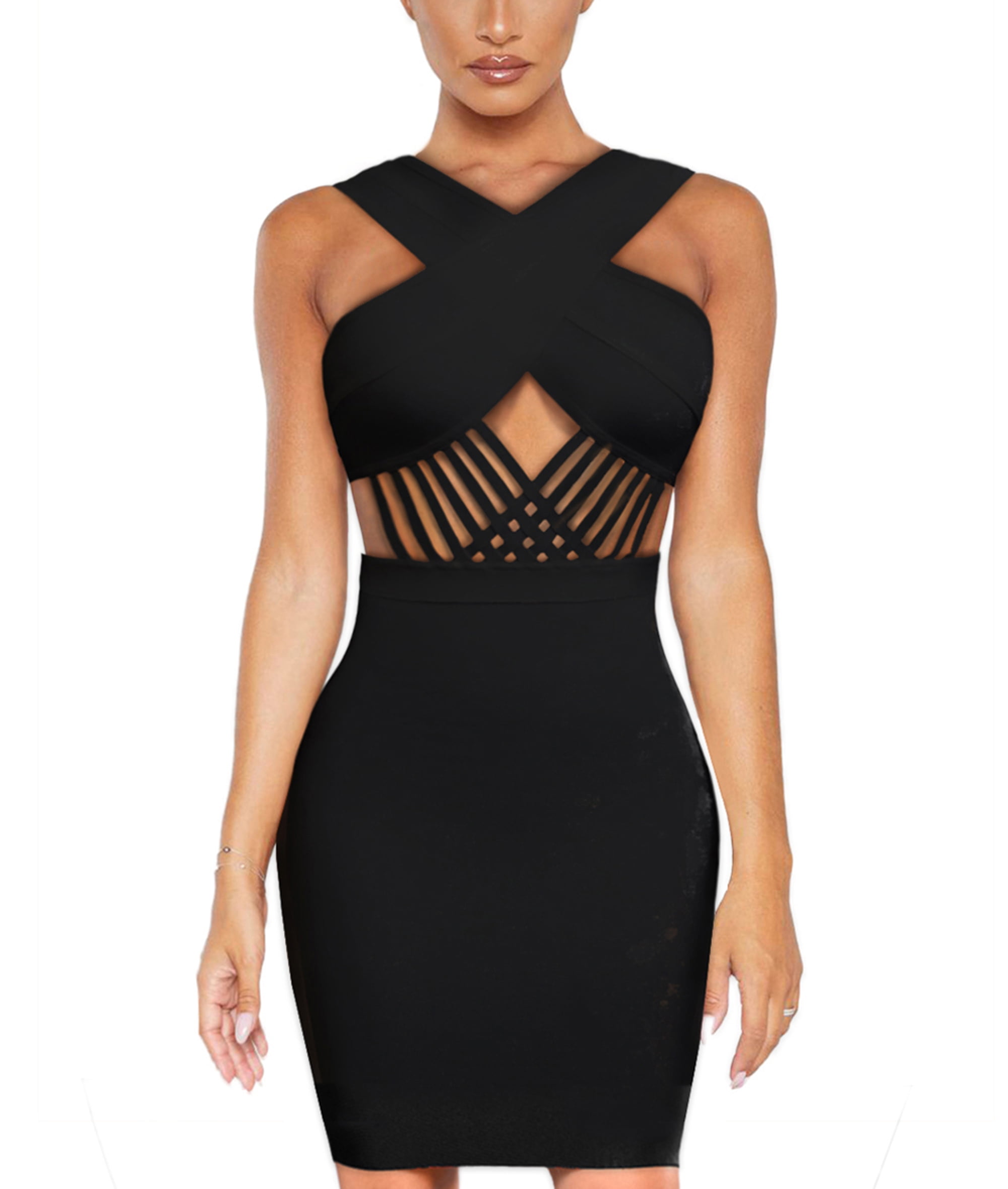 black knee length bandage dress MIDORI MIDI BANDAGE DRESS