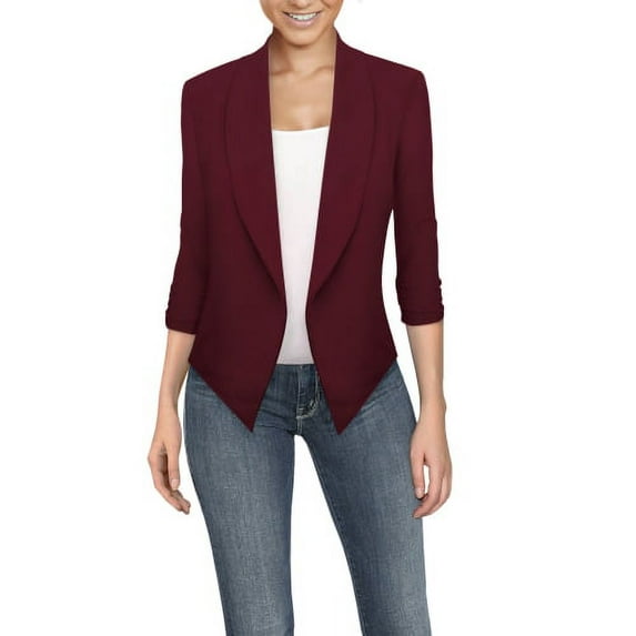 Hybrid & Company Womens Casual Work Office Open Front Blazer Jacket with Removable Shoulder Pads Made in USA