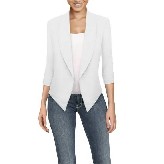 Hybrid & Company Womens Casual Work Office Open Front Blazer Jacket with Removable Shoulder Pads Made in USA