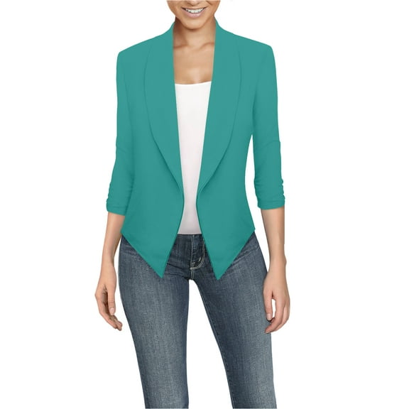 Hybrid & Company Womens Casual Work Office Open Front Blazer Jacket with Removable Shoulder Pads Made in USA