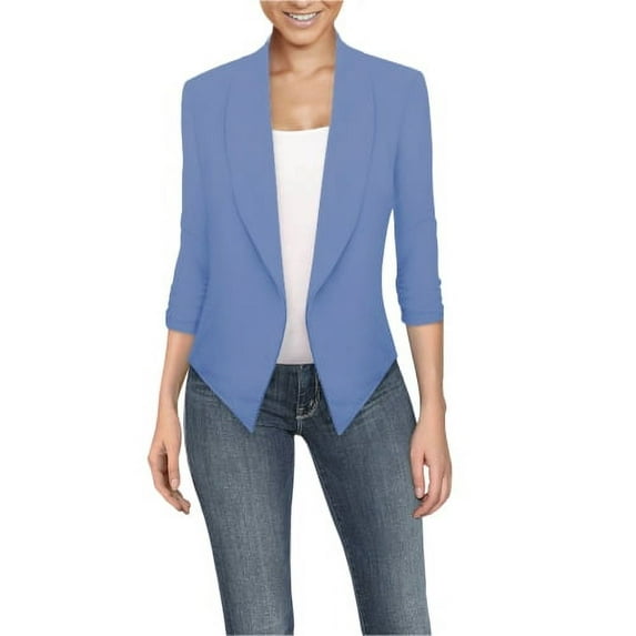 Hybrid & Company Womens Casual Work Office Open Front Blazer Jacket with Removable Shoulder Pads Made in USA