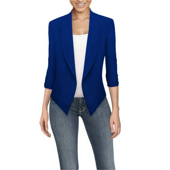Hybrid & Company Womens Casual Work Office Open Front Blazer Jacket with Removable Shoulder Pads Made in USA