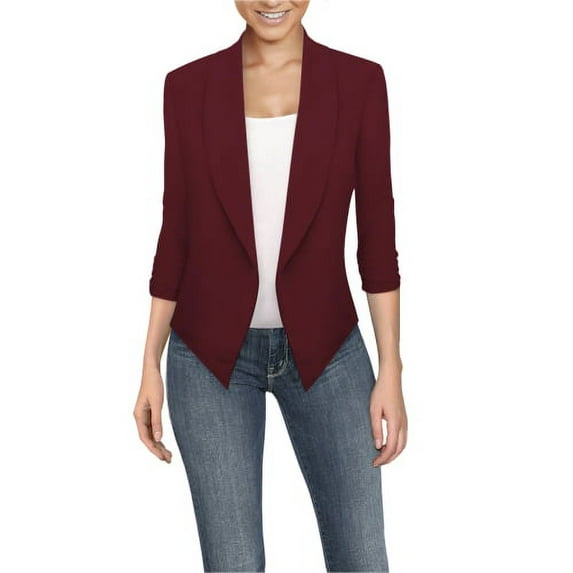 Hybrid & Company Womens Casual Work Office Open Front Blazer Jacket with Removable Shoulder Pads Made in USA