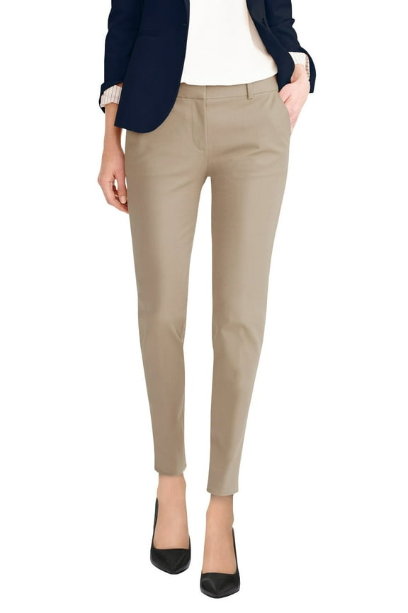 Womens Premium Stretch All Day Comfort Flat Front Trousers Chino Pants PW31201T KHAKI 11