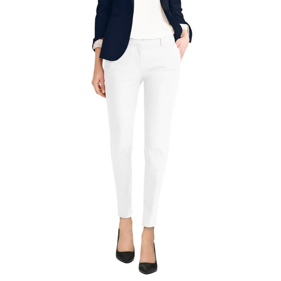 Hybrid & Company Womens Premium Stretch All Day Comfort Flat Front Trousers Chino Pants PW31201T WHITE 1