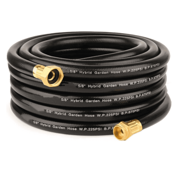 "Hybrid Garden Hose 50FT - 5/8"" Durable Sturdy and Functional Rubber Hose with Brass Fittings - UV Resistant Leak Proof for Large Gardens and Outdoor Use "
