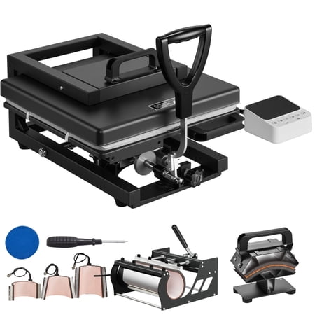 Hybrid Heat Press 15 x 15 inch 8-in-1 Multifunction, Heat Up Fast and Even All-New Patented Design Easy to Control, Sublimation Press Machine for T-shirts/Mugs/Tumblers/Caps/Plates Black On-Site