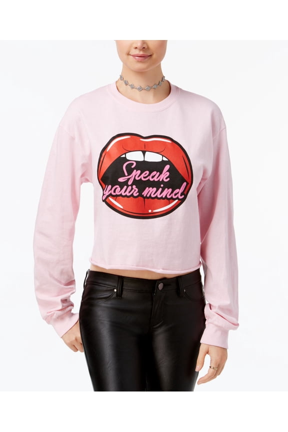 Hybrid Juniors Cotton Speak Your Mind Graphic T-Shirt Light Pink XL