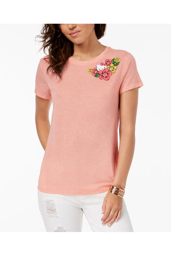 Hybrid Juniors Hello Kitty Tropical Graphic T-Shirt Salmon M