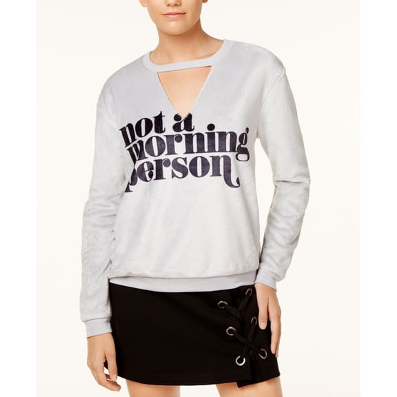 Hybrid Juniors Plush Choker Graphic Sweatshirt Heather Grey XL
