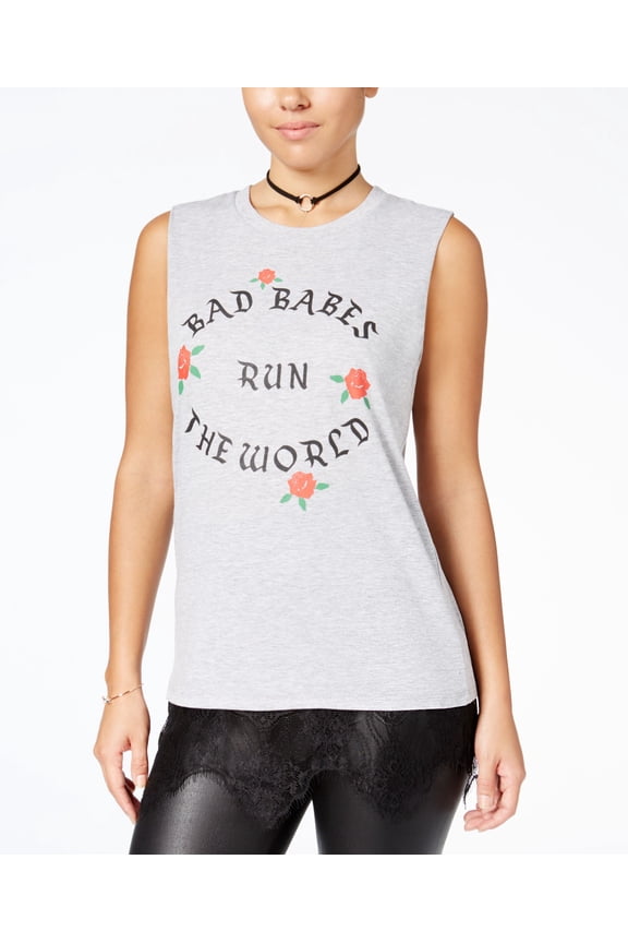 Hybrid Juniors Printed Lace Trim Tunic Heather Grey M