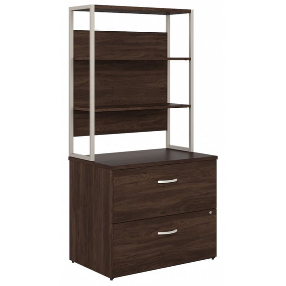 Hybrid Lateral File Cabinet with Shelves in Black Walnut - Engineered Wood