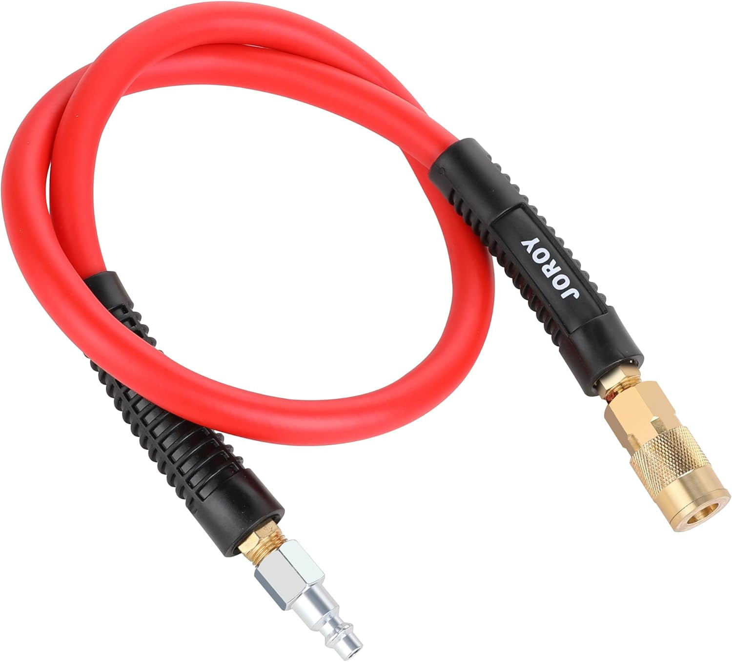 Hybrid Lead In Air Hose, 3/8-Inch X 3 FT Air Compressor Hose,Heavy Duty, Lightweight, Kink Resistant, All-Weather Flexibility with 1/4-Inch Brass Air Coupler and Plug