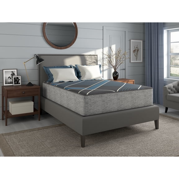 Hybrid Mattress, TempaGel by Restonic 13 Inch Queen Size, Lux Firm Support with Gel-Infused Memory Foam and Individually Wrapped Coils, Grey and Blue, for Master Bedroom Use